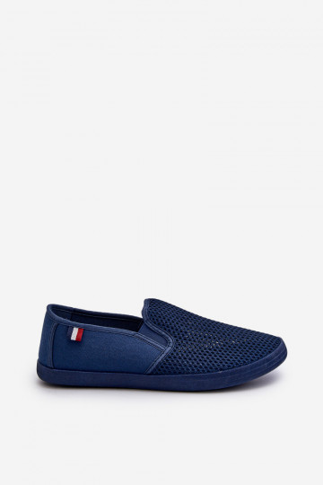 Men's Openwork Sneakers Canvas Shoes Navy Blue Koboru 2