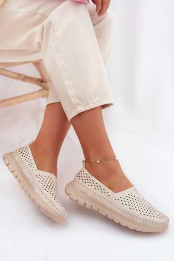 Breathable Light Women's Loafers Sergio Leone MK099H Beige-Gold