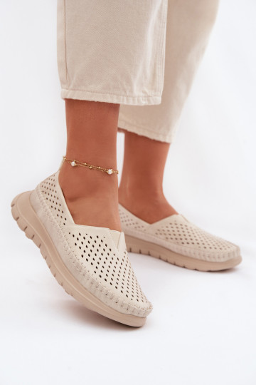 Breathable Light Women's Loafers Sergio Leone MK099H Beige-Gold 2