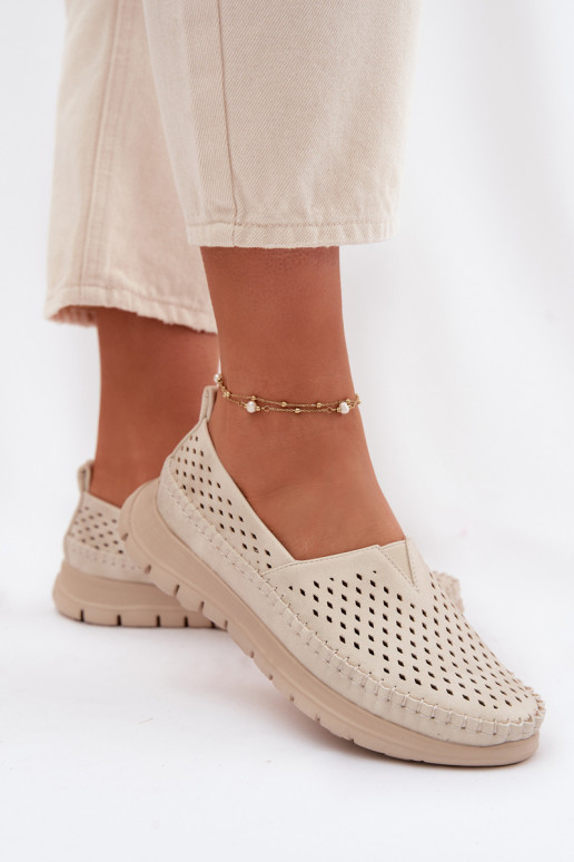 Breathable Light Women's Loafers Sergio Leone MK099H Beige-Gold