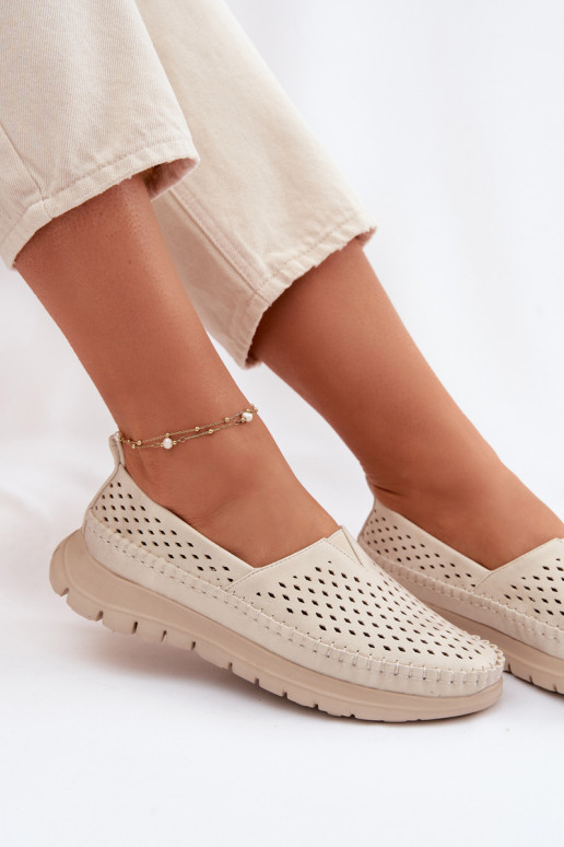 Breathable Light Women's Loafers Sergio Leone MK099H Beige-Gold