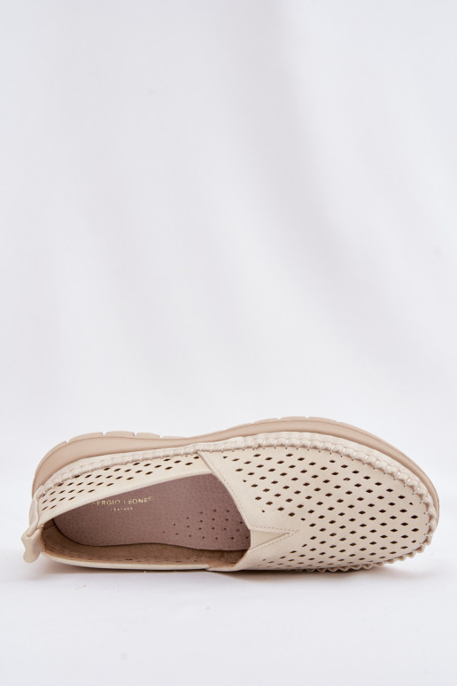 Breathable Light Women's Loafers Sergio Leone MK099H Beige-Gold