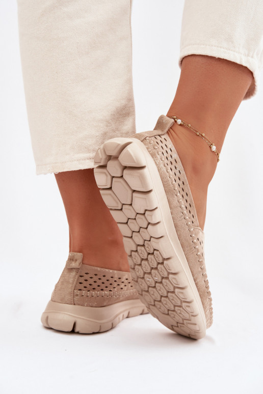 Ażurowe Lekkie Mokasyny Damskie Sergio Leone MK099H Złote