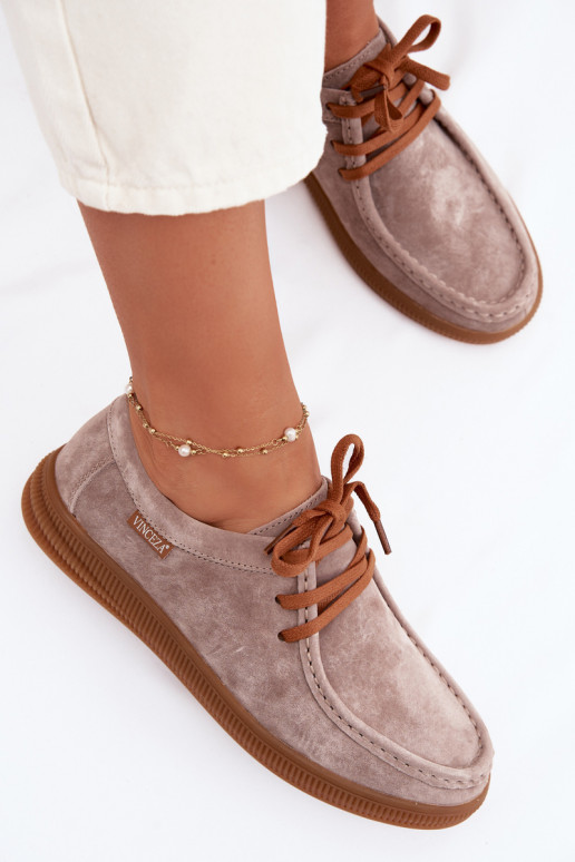 Vinceza 95391 Beige Leather Suede Derbies