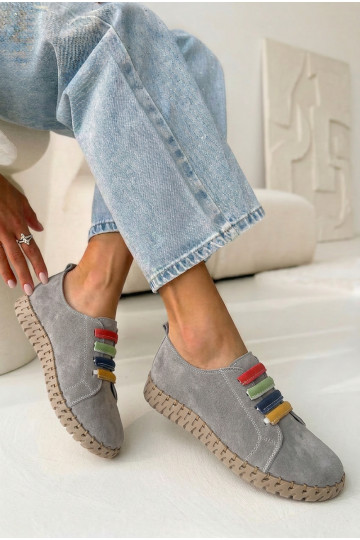 Leather Suede Women's Shoes Vinceza 95377 Gray 2