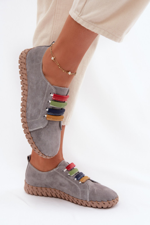 Leather Suede Women's Shoes Vinceza 95377 Gray