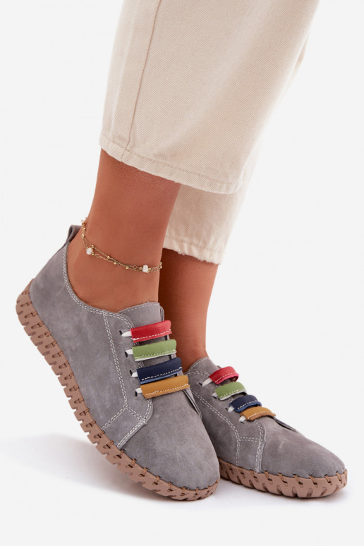 Leather Suede Women's Shoes Vinceza 95377 Gray