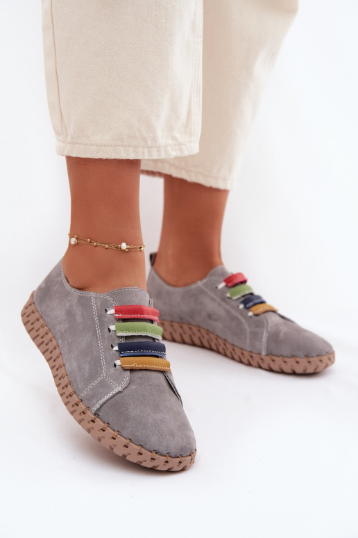 Leather Suede Women's Shoes Vinceza 95377 Gray