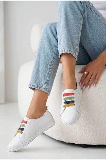 Leather Women's Loafers Vinceza 95376 White