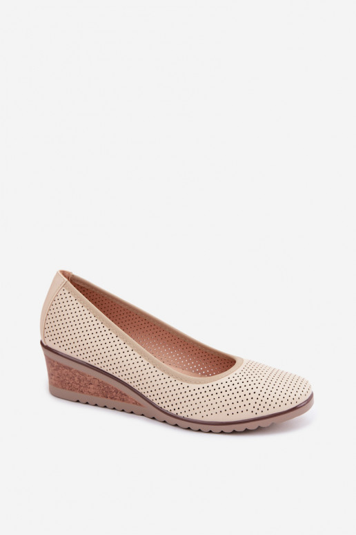 Półbuty Damskie Na Koturnie Vinceza 58629 Jasnobeżowe