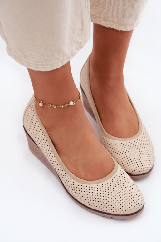 Półbuty Damskie Na Koturnie Vinceza 58629 Jasnobeżowe
