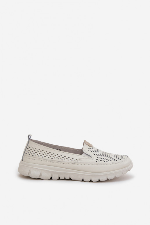 Lightweight Leather Perforated Women's Moccasins On Platform White Tanelora