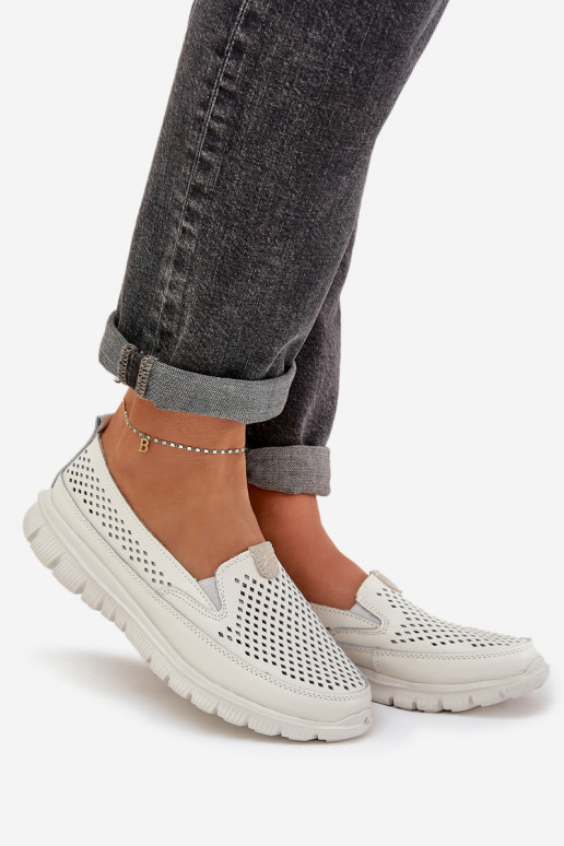 Lightweight Leather Perforated Women's Moccasins On Platform White Tanelora