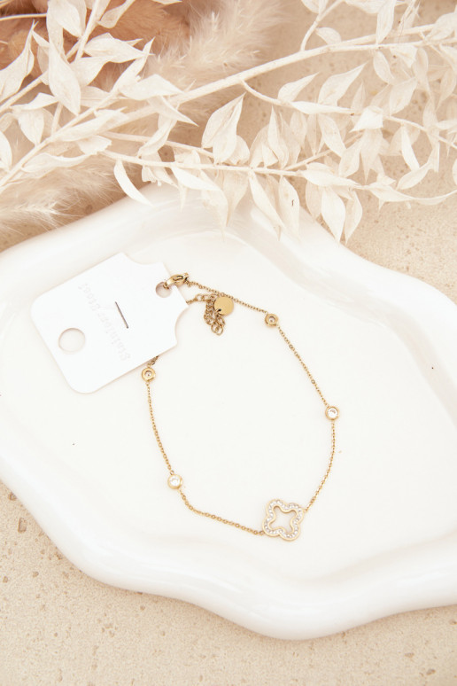 Gold Ankle Bracelet with Clover