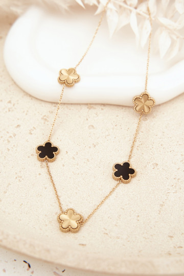 Ladies Necklace With Clover Leaves Stainless Steel Gold