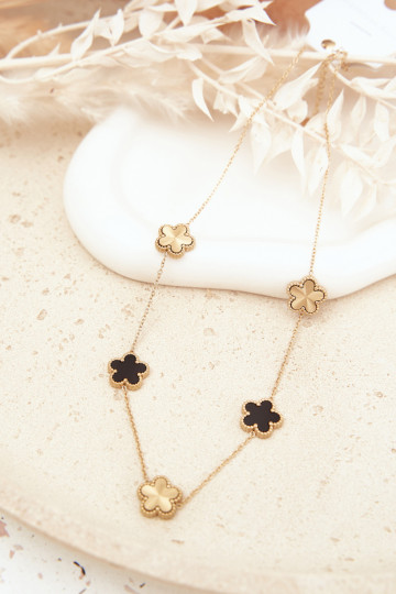 Ladies Necklace With Clover Leaves Stainless Steel Gold 2
