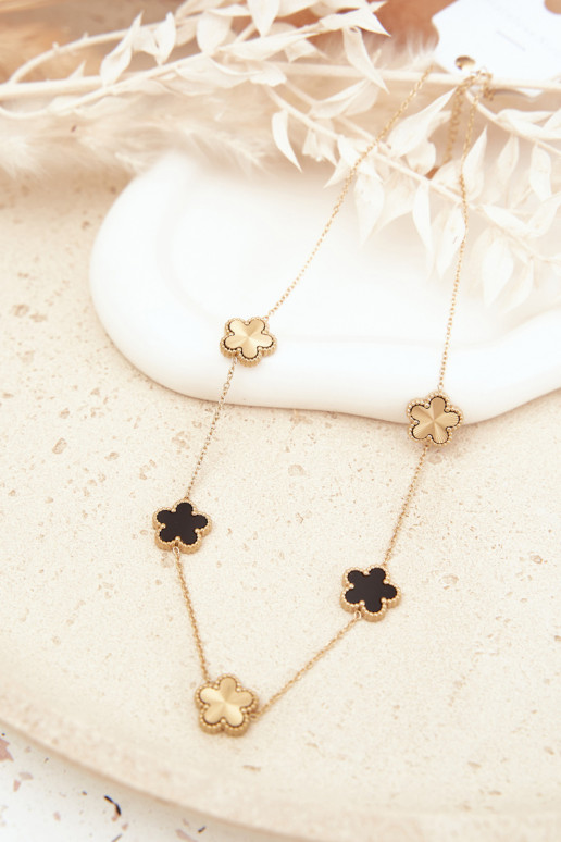 Ladies Necklace With Clover Leaves Stainless Steel Gold