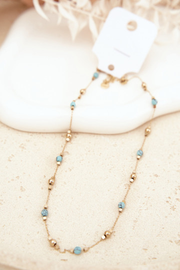 Women's Necklace with Turquoise Beads Gold