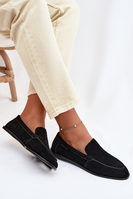 Mokasyny DamskiewithNaturalnego Zamszu Big Star TT274209 Czarne