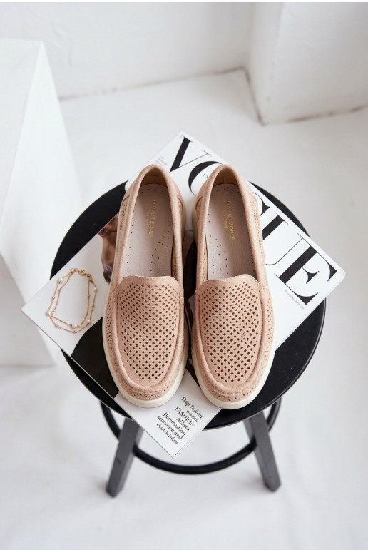 Women's Perforated Loafers Sergio Leone MK097H Beige