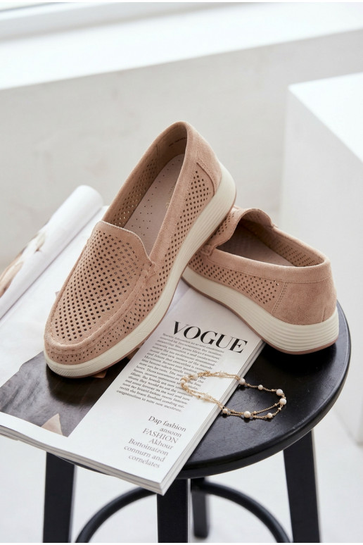 Women's Perforated Loafers Sergio Leone MK097H Beige