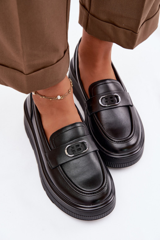 Leather Women's Platform Moccasins Vinceza 39974 Black