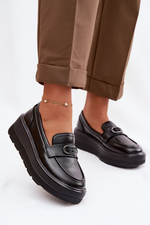 Skórzane Mokasyny Damskie Na Platformie Vinceza 39974 Czarne