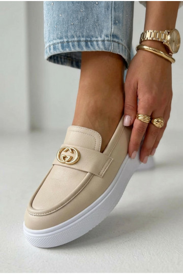 Leather Women's Platform Moccasins Vinceza Beige 2