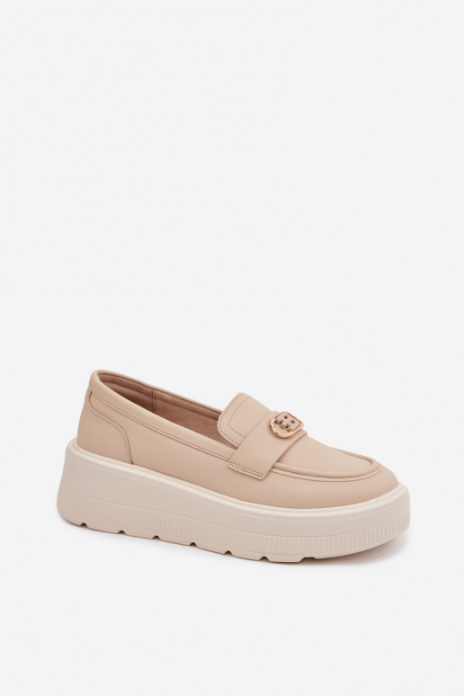 Leather Women's Platform Moccasins Vinceza Beige