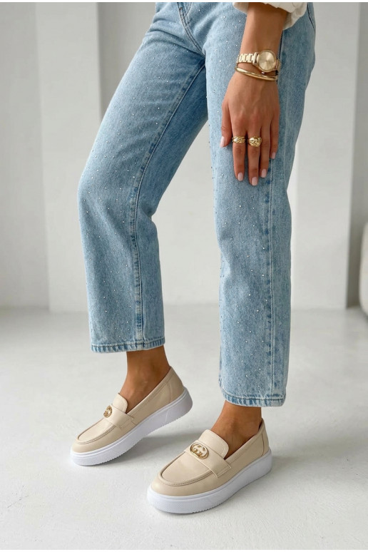 Leather Women's Platform Moccasins Vinceza Beige