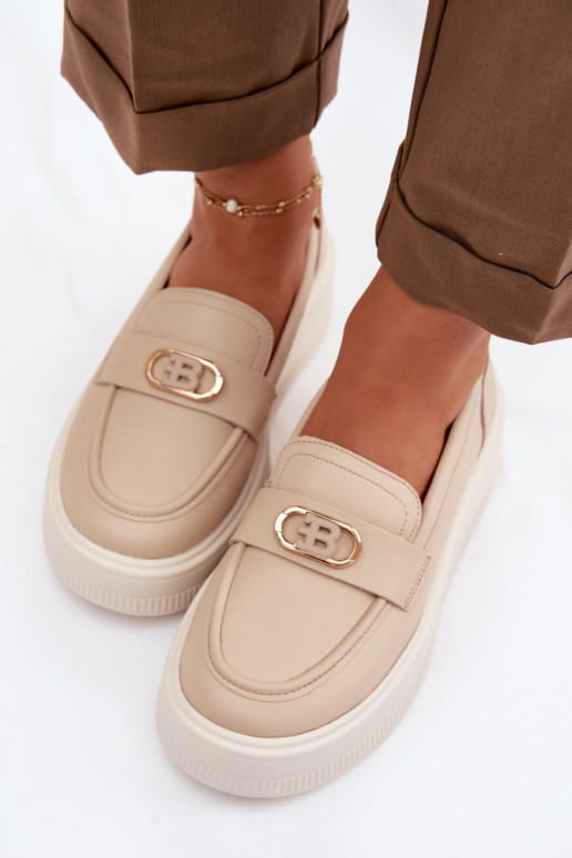 Leather Women's Platform Moccasins Vinceza Beige
