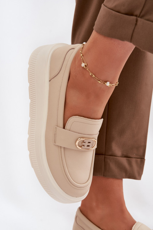 Leather Women's Platform Moccasins Vinceza Beige
