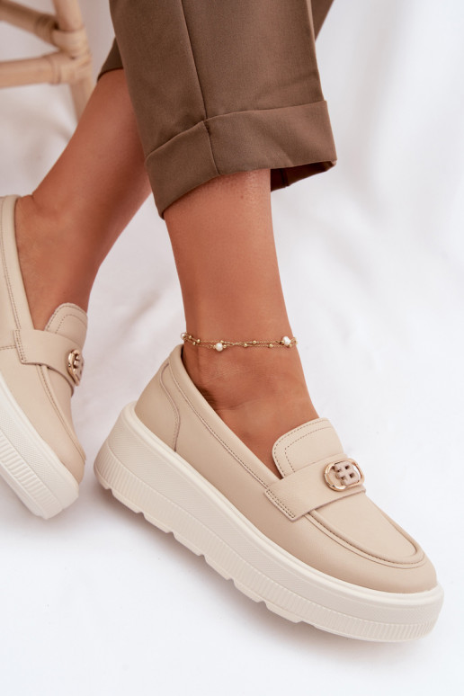 Leather Women's Platform Moccasins Vinceza Beige
