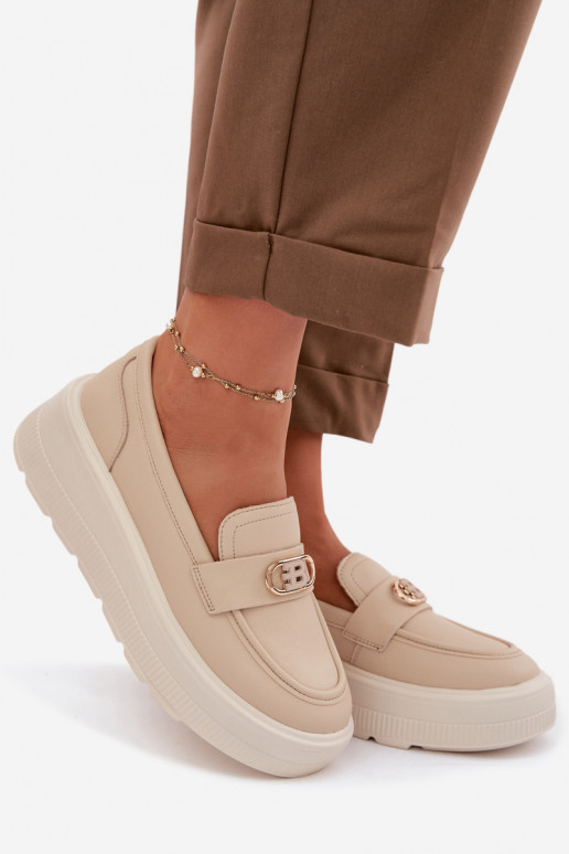 Leather Women's Platform Moccasins Vinceza Beige