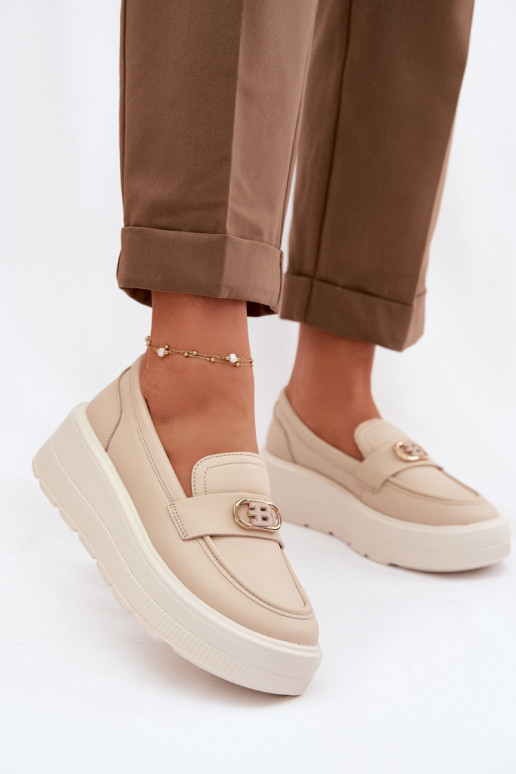 Leather Women's Platform Moccasins Vinceza Beige