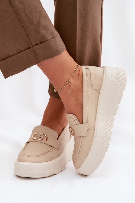 Leather Women's Platform Moccasins Vinceza Beige
