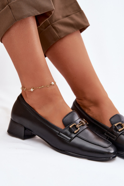 Leather Women's Block Heel Shoes With Embellishment Vinceza 39978 Black