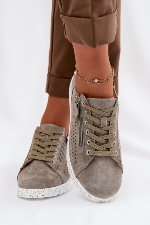 Women's Suede Loafers with Zipper Dark Green Cemela