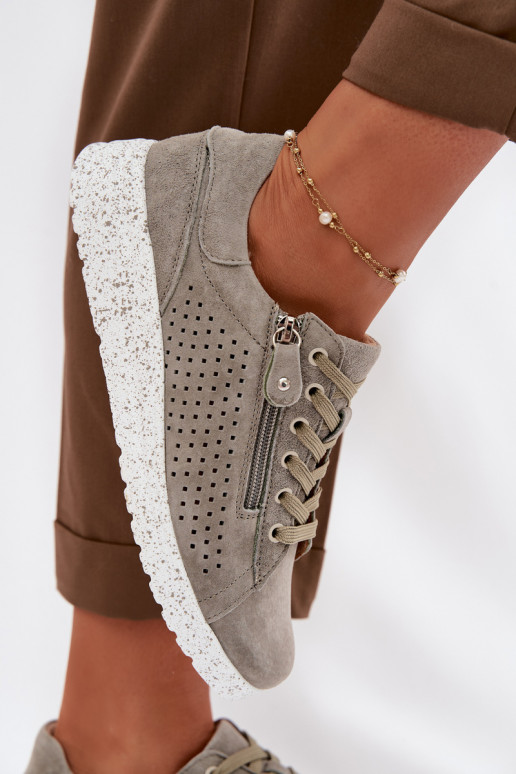 Women's Suede Loafers with Zipper Dark Green Cemela