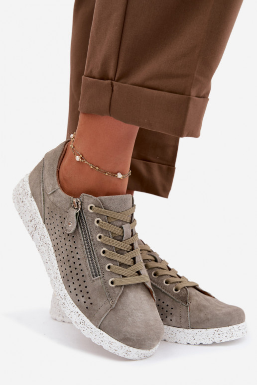 Women's Suede Loafers with Zipper Dark Green Cemela