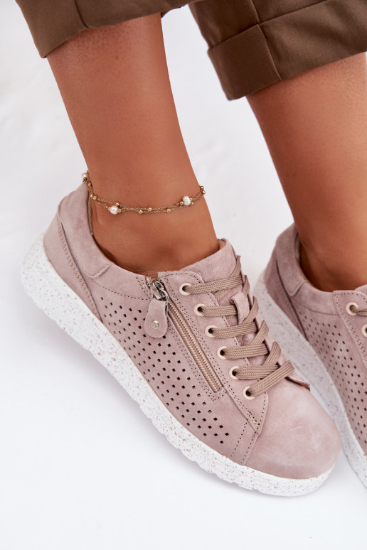 Women's Suede Loafers With Zipper Beige Cemela