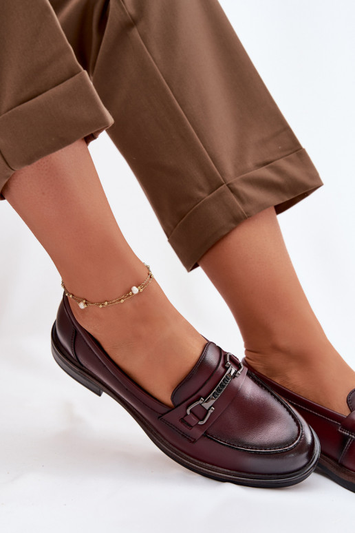 Leather Women's Moccasins Vinceza 39983 Burgundy