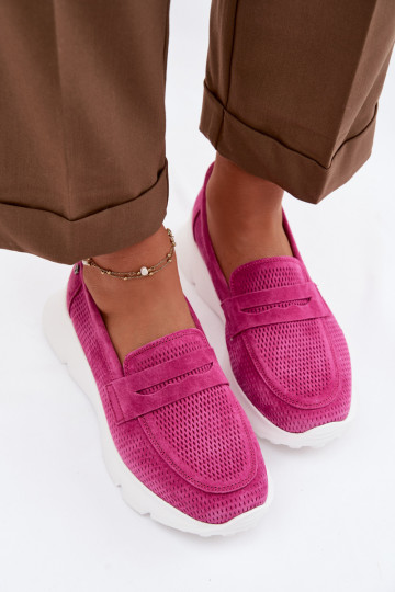 Women's Suede Loafers on Platform Vinceza 79626 Fuchsia