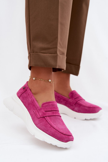 Women's Suede Loafers on Platform Vinceza 79626 Fuchsia 2