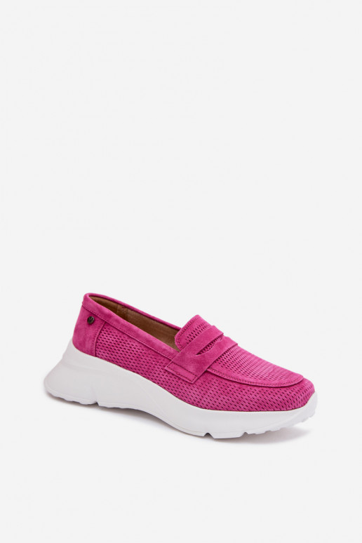 Women's Suede Loafers on Platform Vinceza 79626 Fuchsia