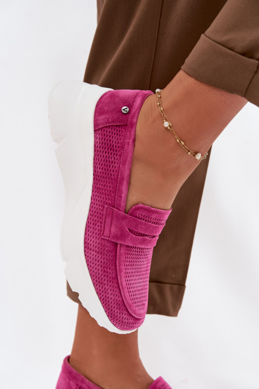 Women's Suede Loafers on Platform Vinceza 79626 Fuchsia