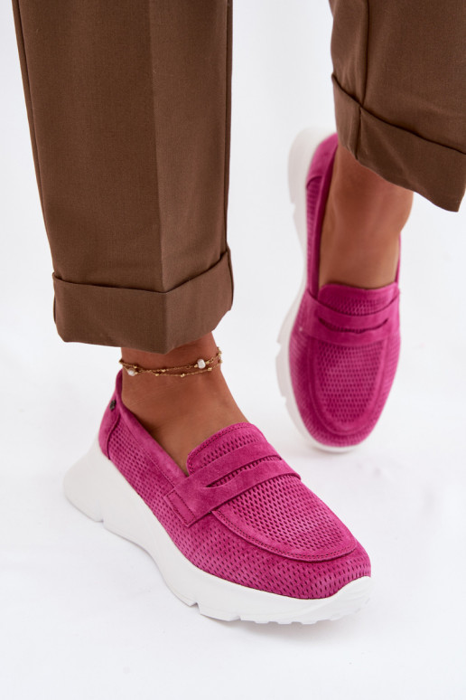 Women's Suede Loafers on Platform Vinceza 79626 Fuchsia