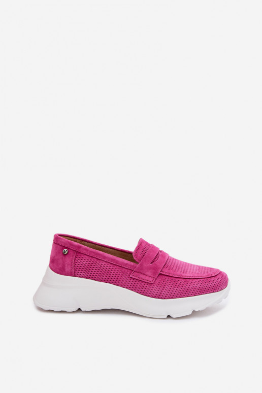Women's Suede Loafers on Platform Vinceza 79626 Fuchsia