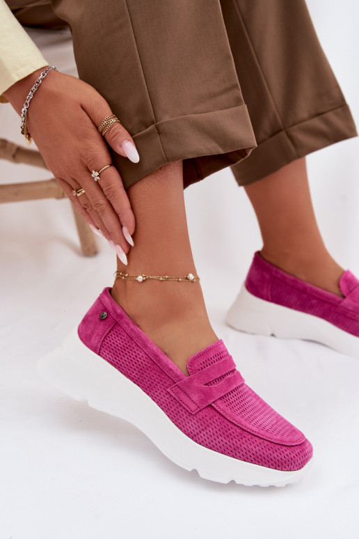 Women's Suede Loafers on Platform Vinceza 79626 Fuchsia
