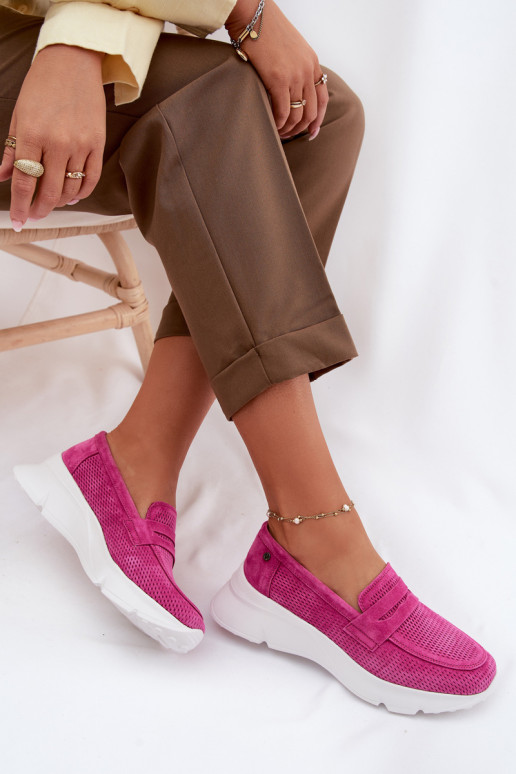 Women's Suede Loafers on Platform Vinceza 79626 Fuchsia